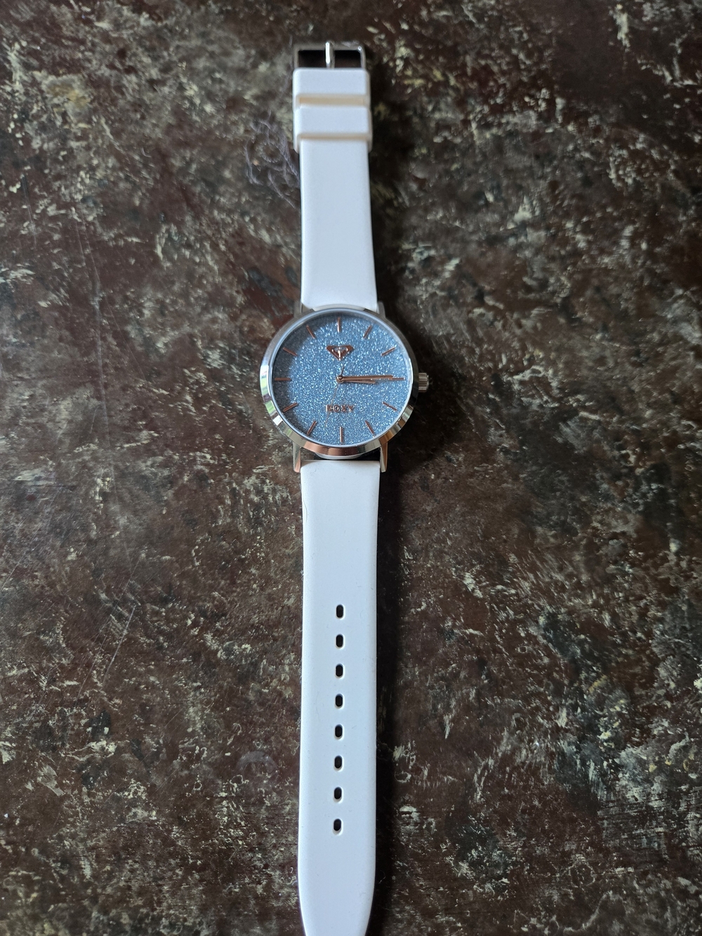 Roxy White Strap Watch with Glittery Light Blue Dial